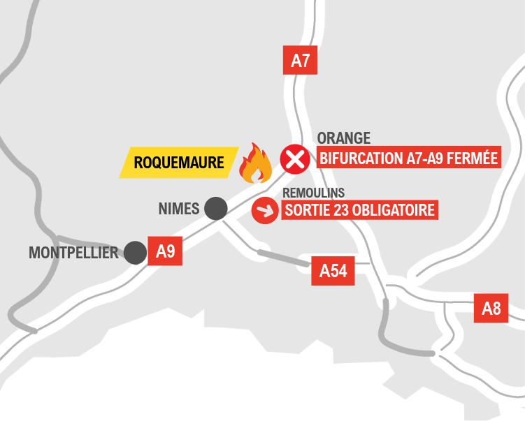 En direct • Feux de végétation sur A9 : coupures et bouchons autour d’Orange, Narbonne et Béziers