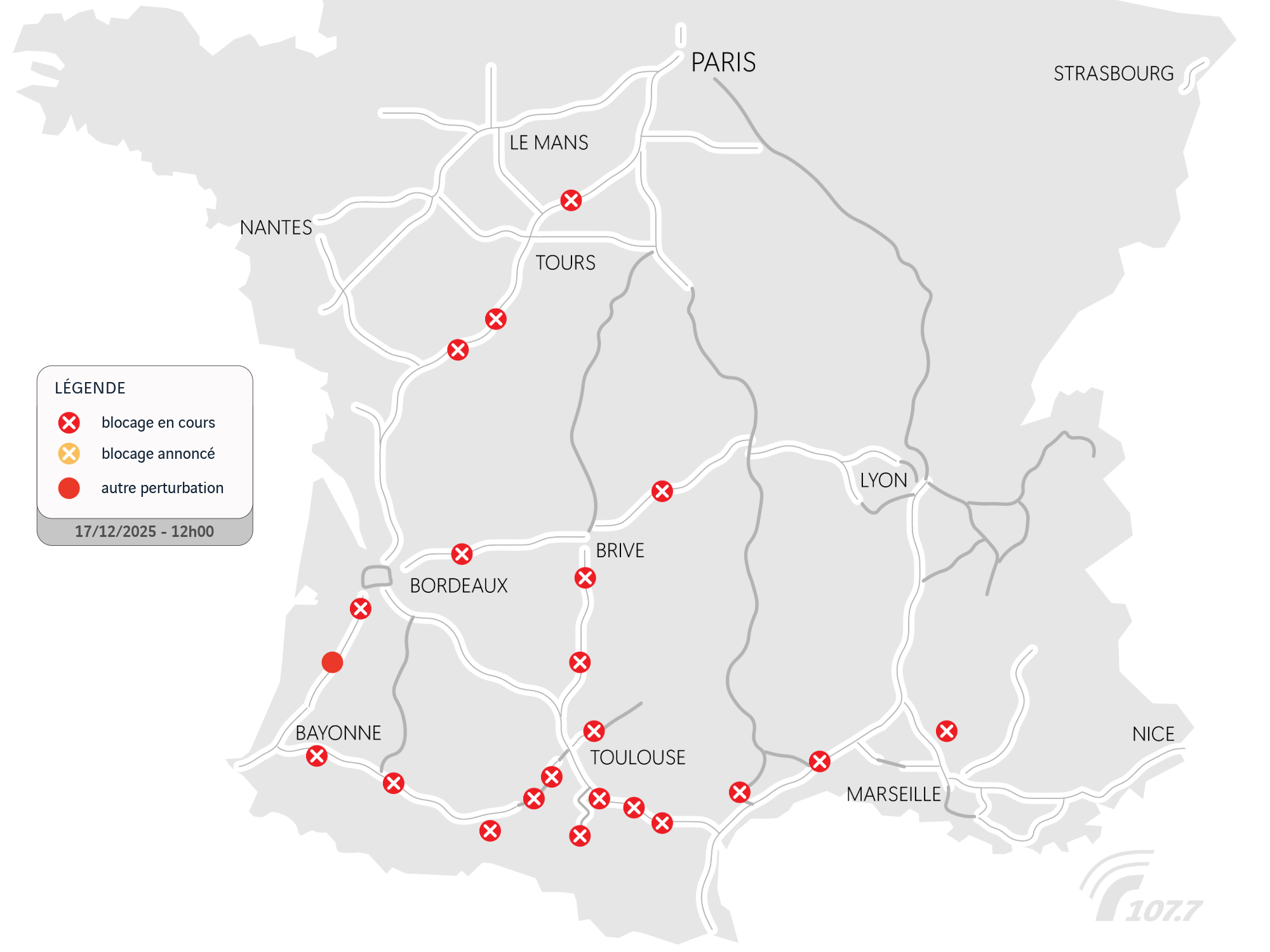 Mobilisation des agriculteurs : blocages sur A7, A61, A10, A20, A89, A63, A64 mercredi 12h