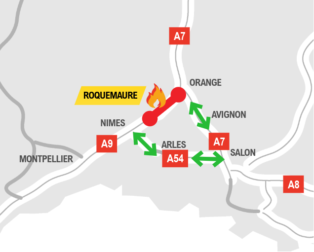 En direct • Feux de végétation sur A9 : coupures et bouchons autour d’Orange, Béziers et Narbonne