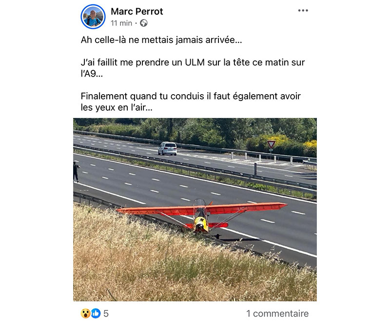 illustration de Insolite : Un ULM en panne se pose sur l'autoroute A9 à Nîmes, perturbant la circulation