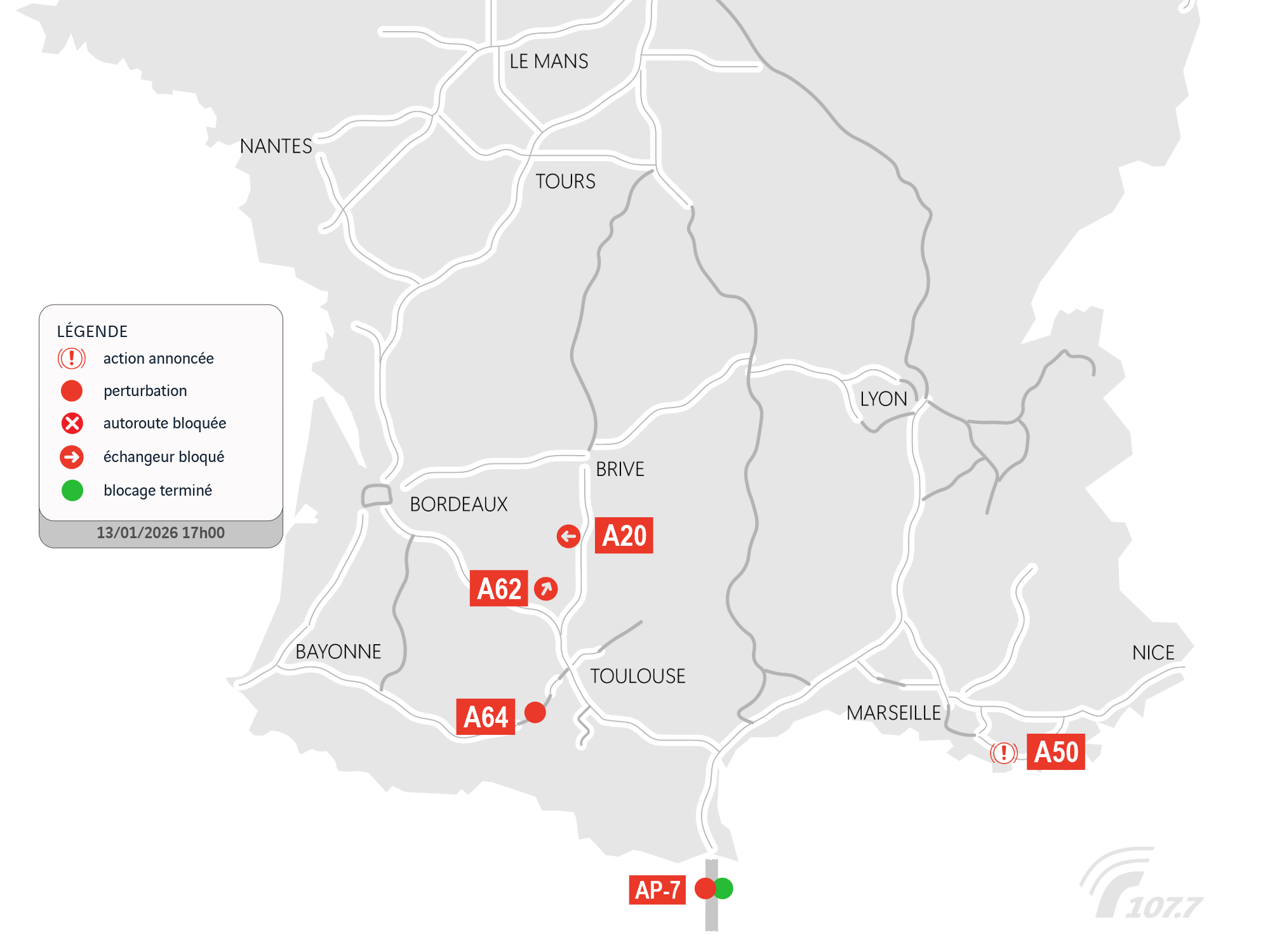 Carte. Fin des blocages des Agriculteurs sur A64 et AP-7. Quelles actions demain 14/01 ?