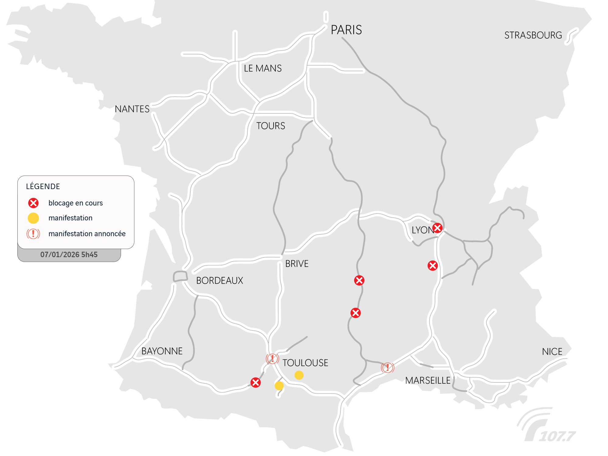 Carte. Quelles manifestations d'agriculteurs ce mercredi sur A7, A709, A64 et à Toulouse ?