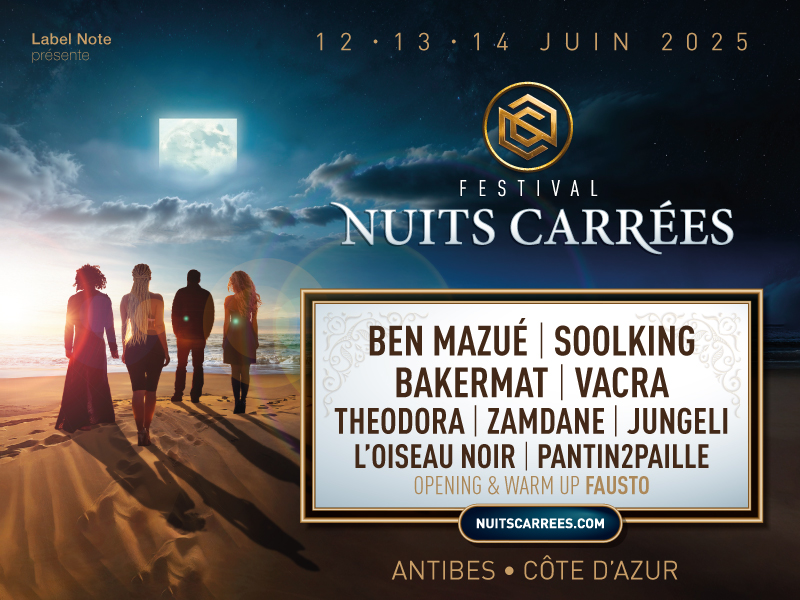 illustration de Ben Mazué, Bakermat, Jungeli pour Les Nuits Carrées à Antibes