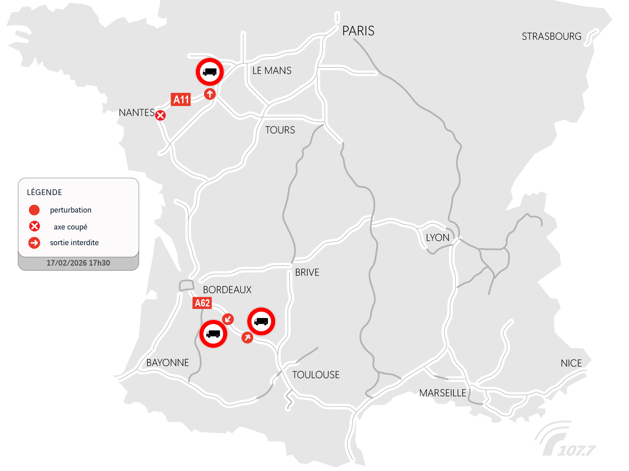 Carte • Inondations : quelles perturbations sur A11, A62 et périphérique nantais ce mardi soir ?