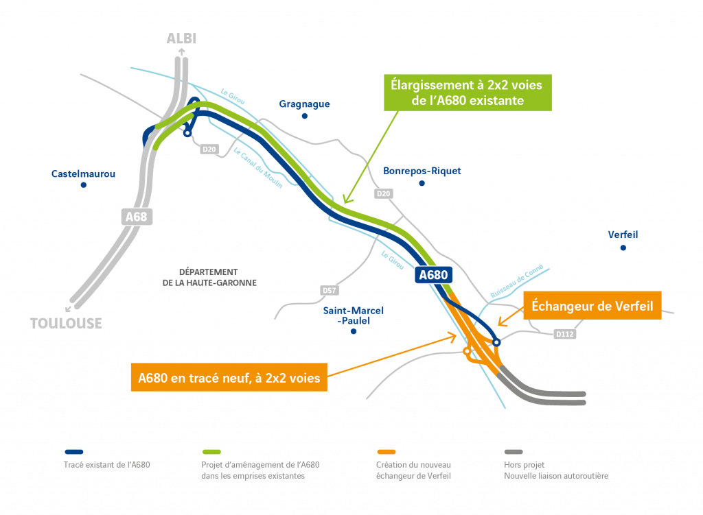 illustration de A680 : le projet d'élargissement à 2x2 voies et le nouvel échangeur à Verfeil