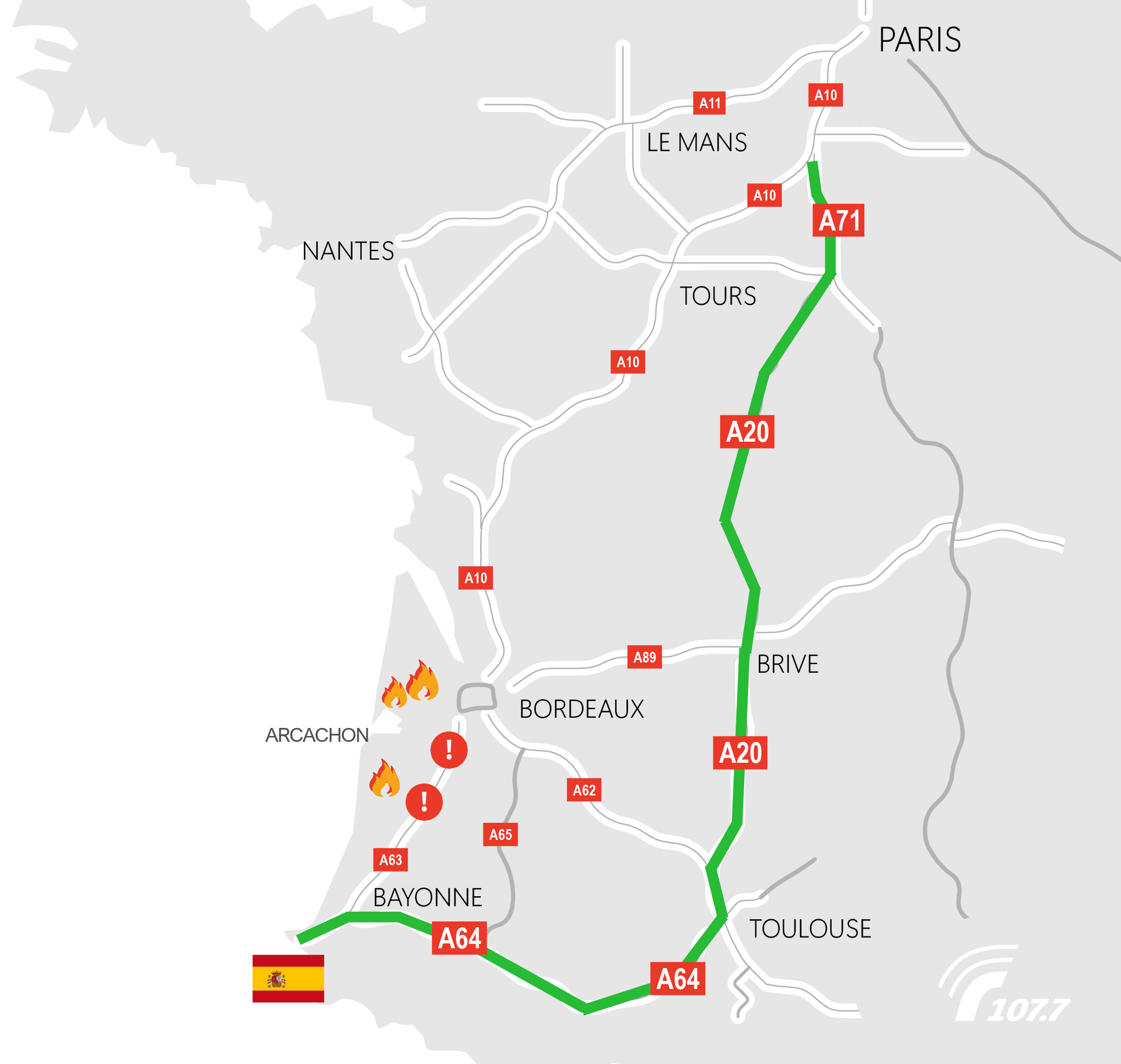 A10 - A63 - A660 - D106 - Cap-Ferret, Lège, Biscarrosse : accès impossible à plusieurs secteurs