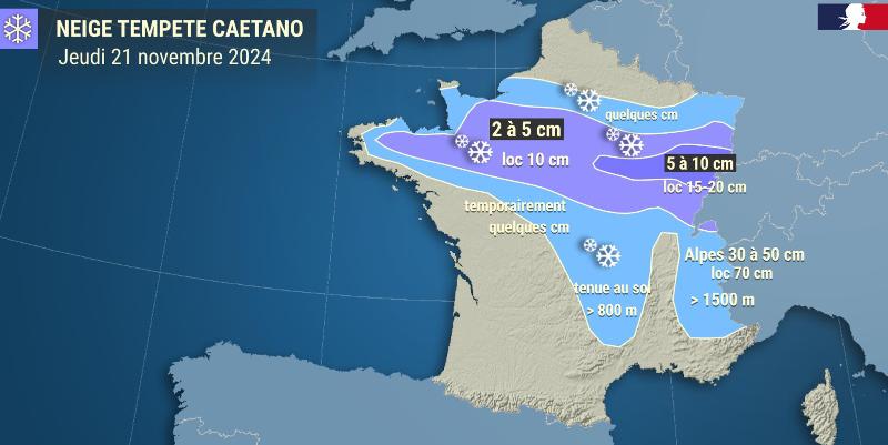 illustration de Tempête Caetano : épisode hivernal précoce et chutes de neige en plaine