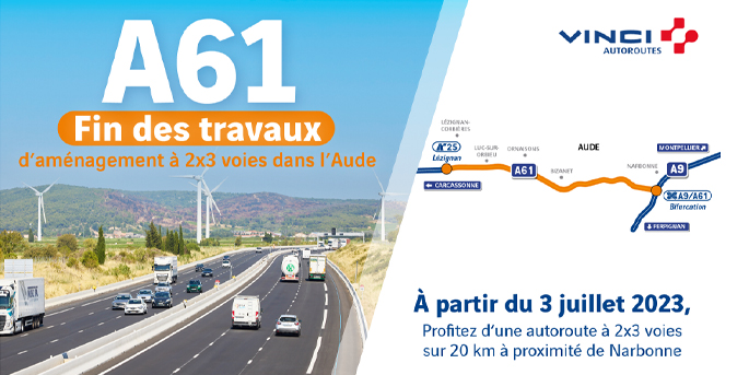 illustration de Autoroute A61 : ouverture de la 3e voie sur 10 km dans le département de l’Aude