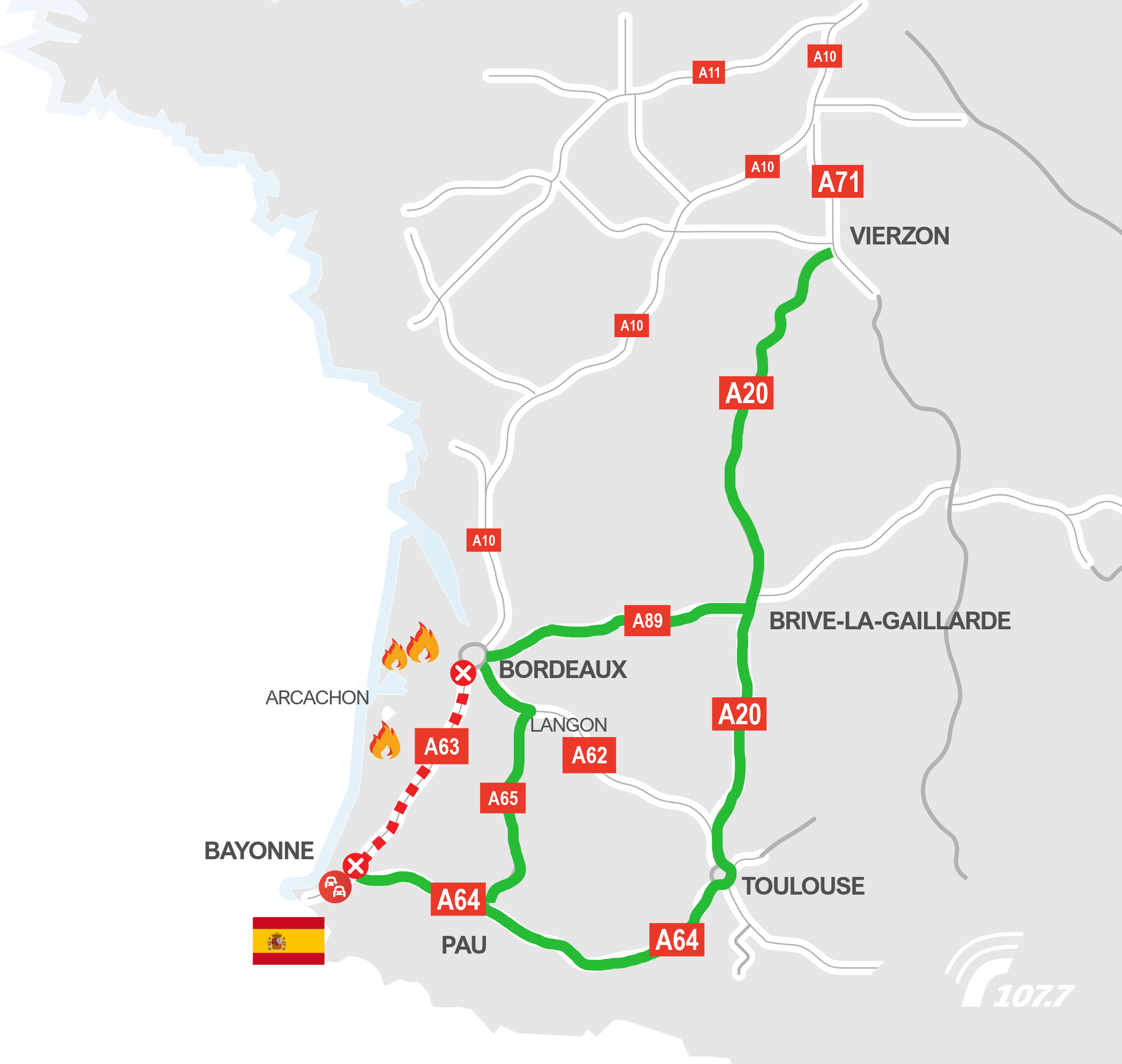 Carte Incendies Gironde Landes A63 Toujours Ferm e Ce Mardi 28 
