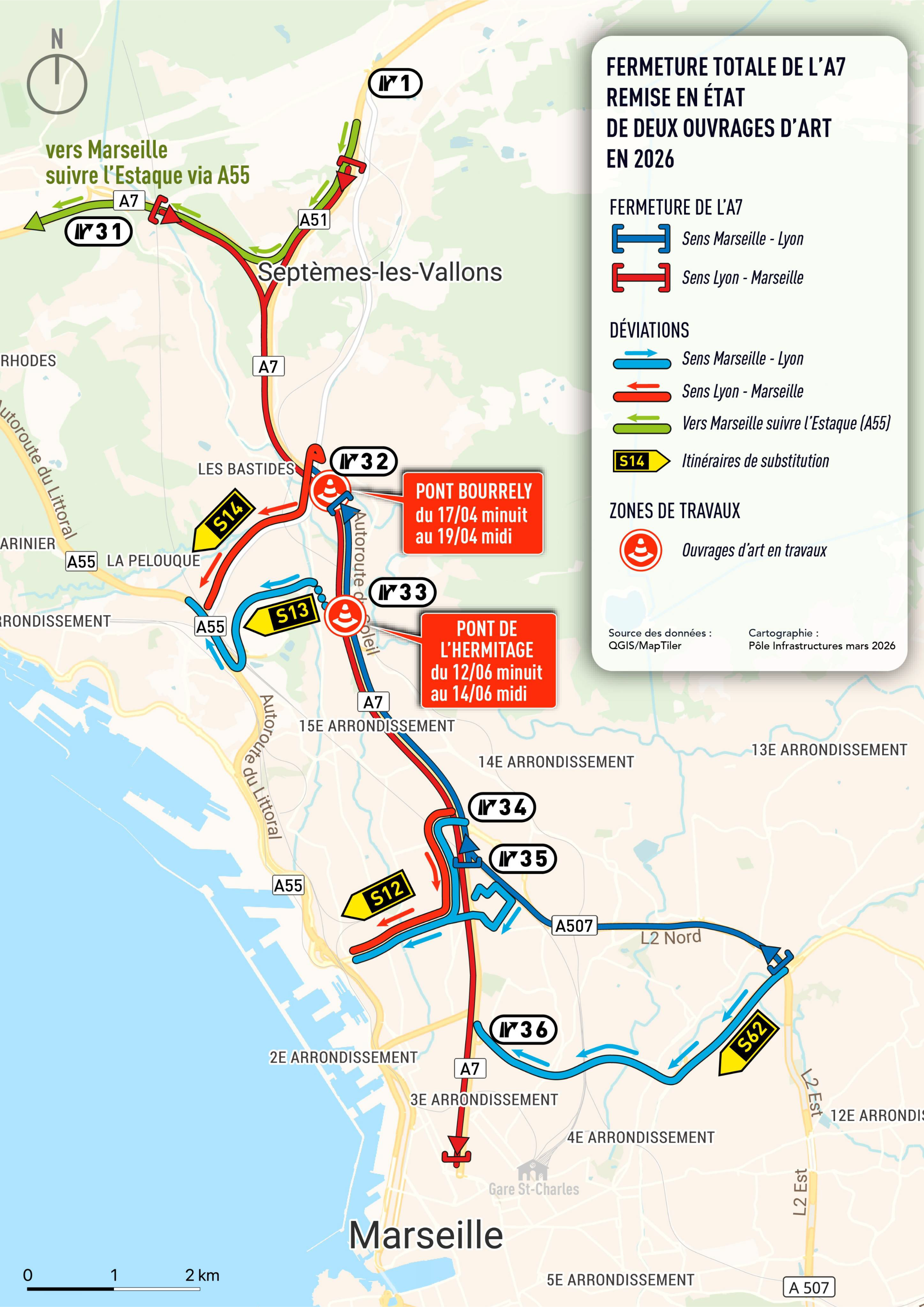 Marseille : quels itinéraires pour contourner l'A7 fermée du 17 au 19 avril & du 12 au 14 juin ?