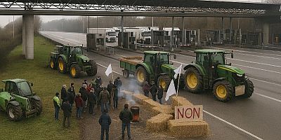 Illustration : des tracteurs devant un péage