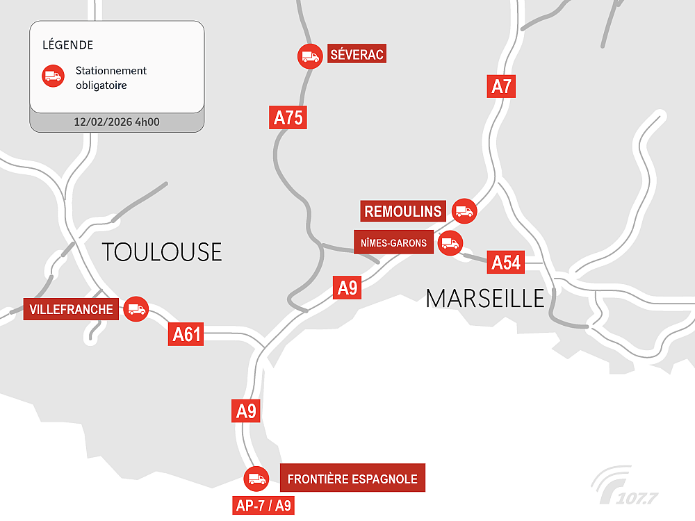 CARTE • Tempête Nils : quelles restrictions pour les poids lourds sur A9, A54, A61, A75 en Occitanie