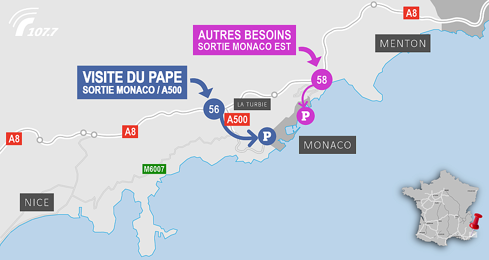 La Carte des itinéraires pour se rendre dans la Principauté de Monaco ce samedi